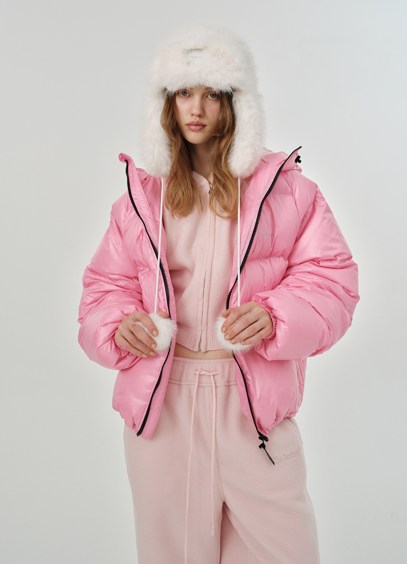 Reversible Hooded Goose Puffer Jacket - Pink
