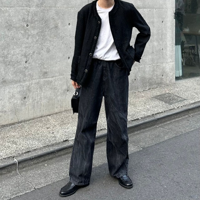 ピンタックブラックデニムパンツ | ファッション通販サイト NUGU