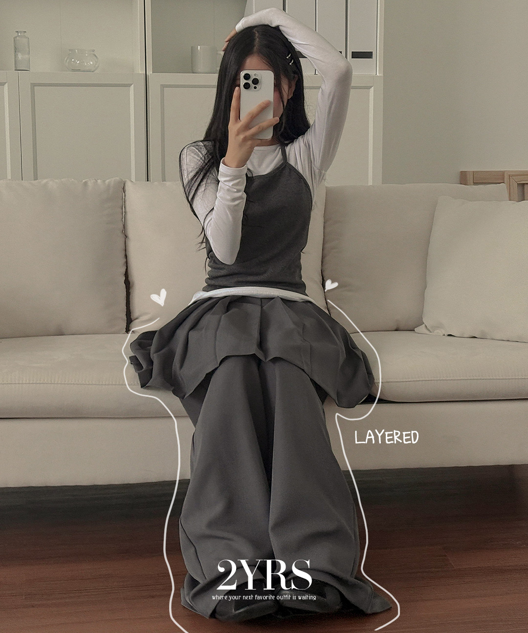 一体型]レイヤードプリーツスカートワイドスラックス | ファッション