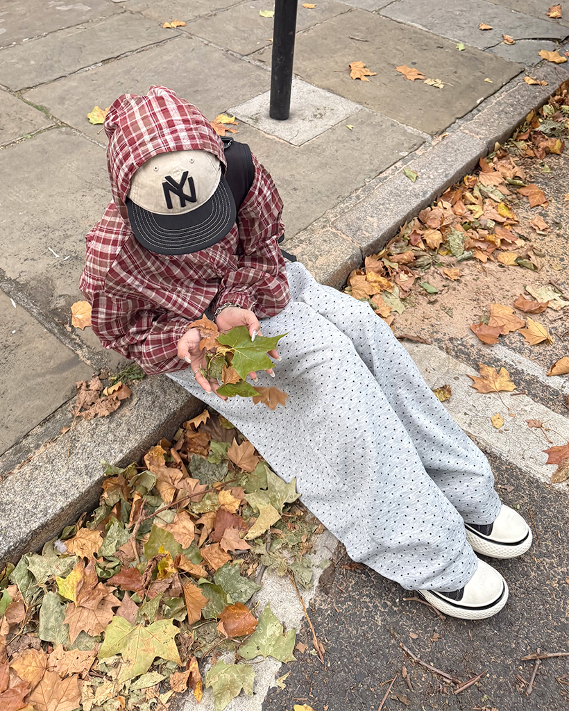 ユニセックス)ツーウェイチェックフードウィンドブレーカー