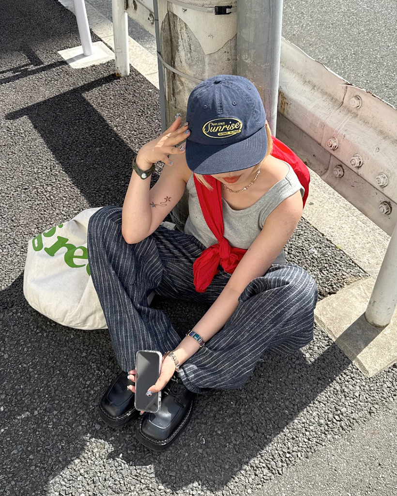 パッチポイントストライプデニムパンツ | ファッション通販