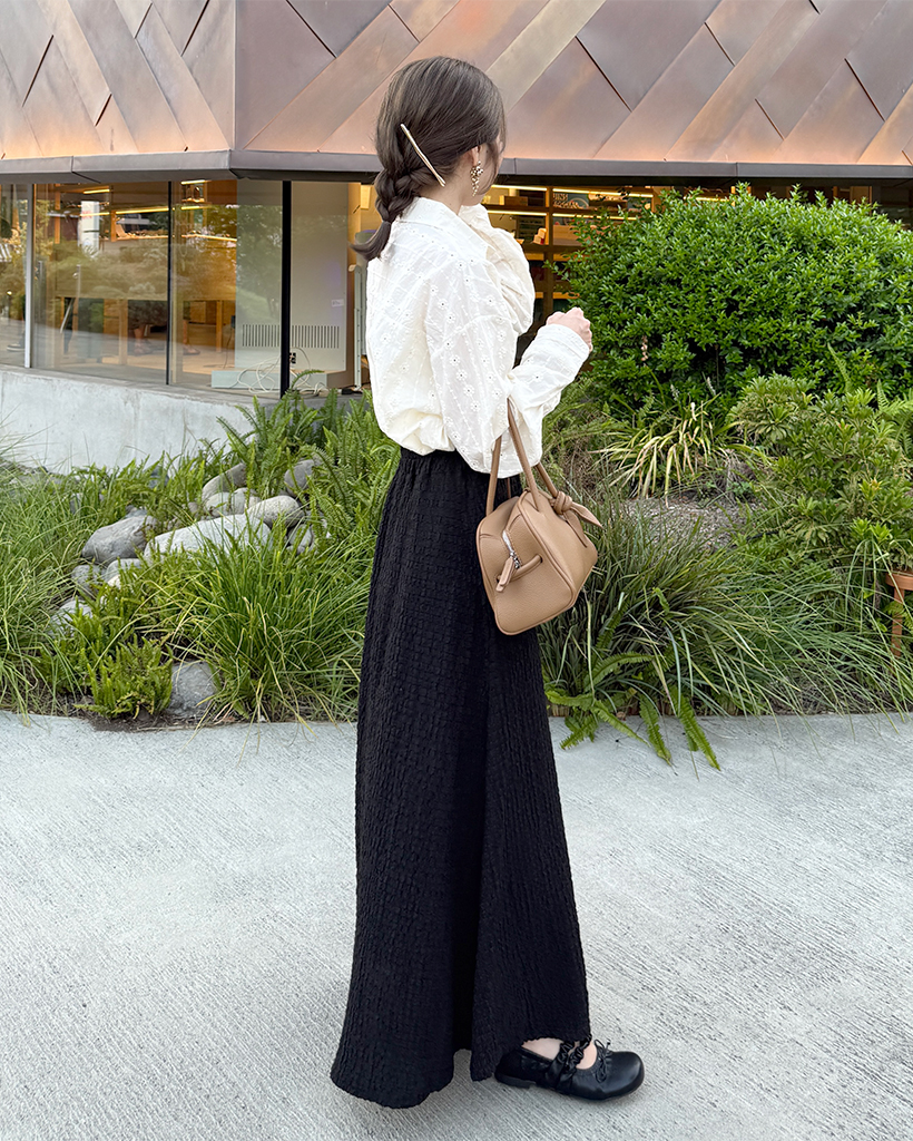 J-285 アンタイトル イタリヤ製 高級リネン フェイクラップフレア スカート エンボスロングフレアスカート | ファッション通販サイト NUGU