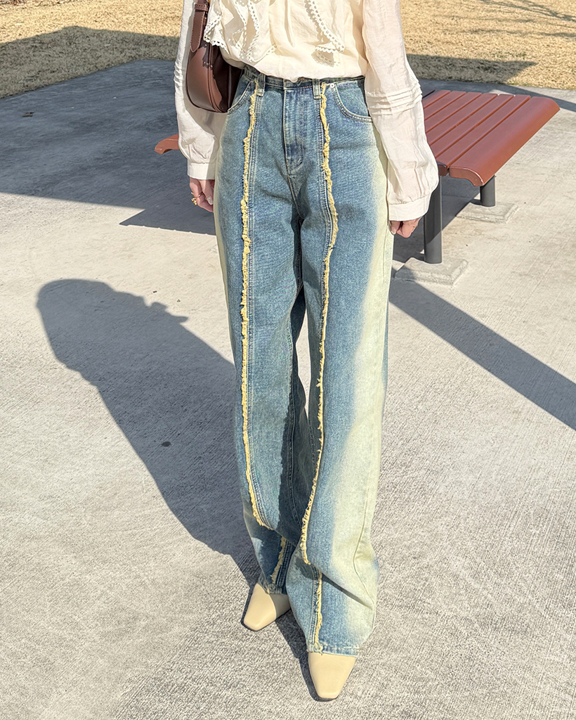 フリンジディテールデニムパンツ | ファッション通販サイト NUGU