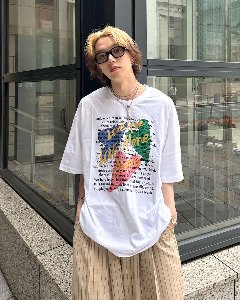 スリーカラーハートレタリングTシャツ | ファッション通販サイト NUGU