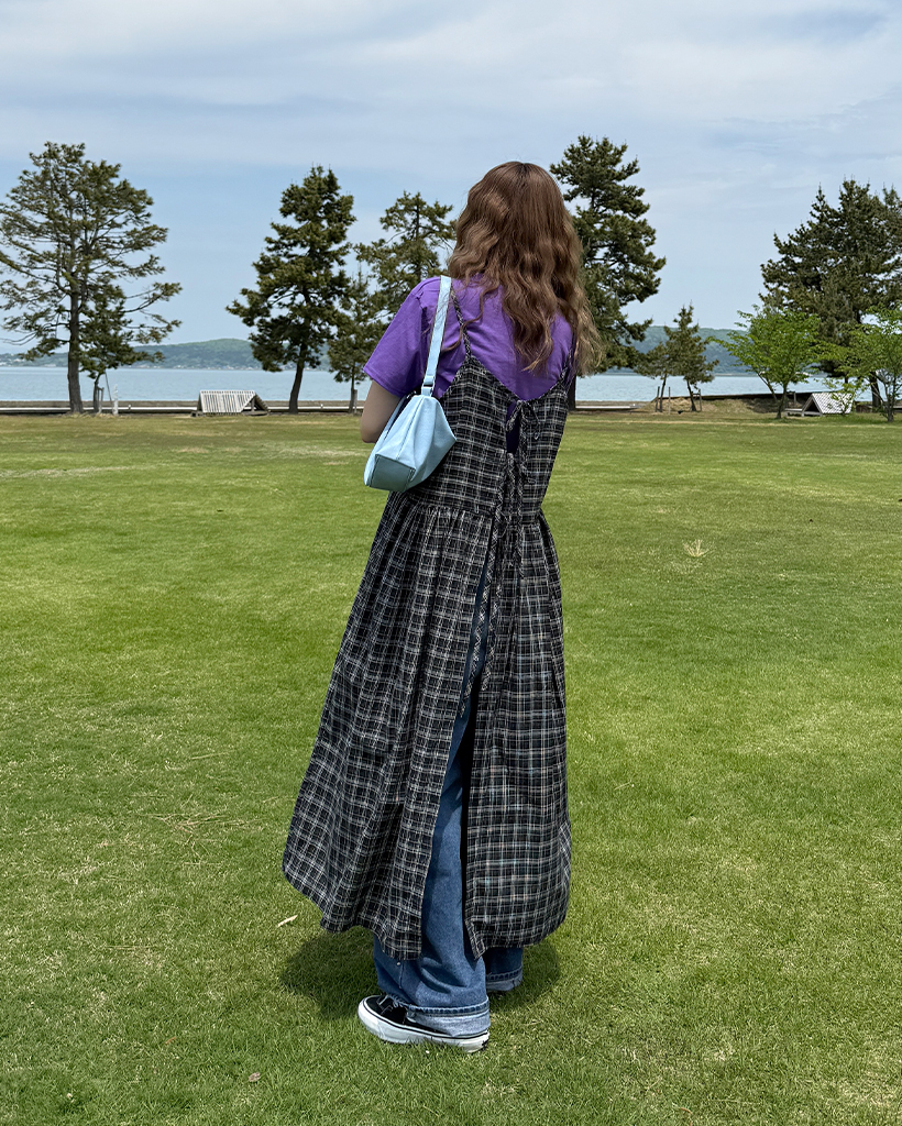 チェックロングキャミワンピース | ファッション通販サイト NUGU