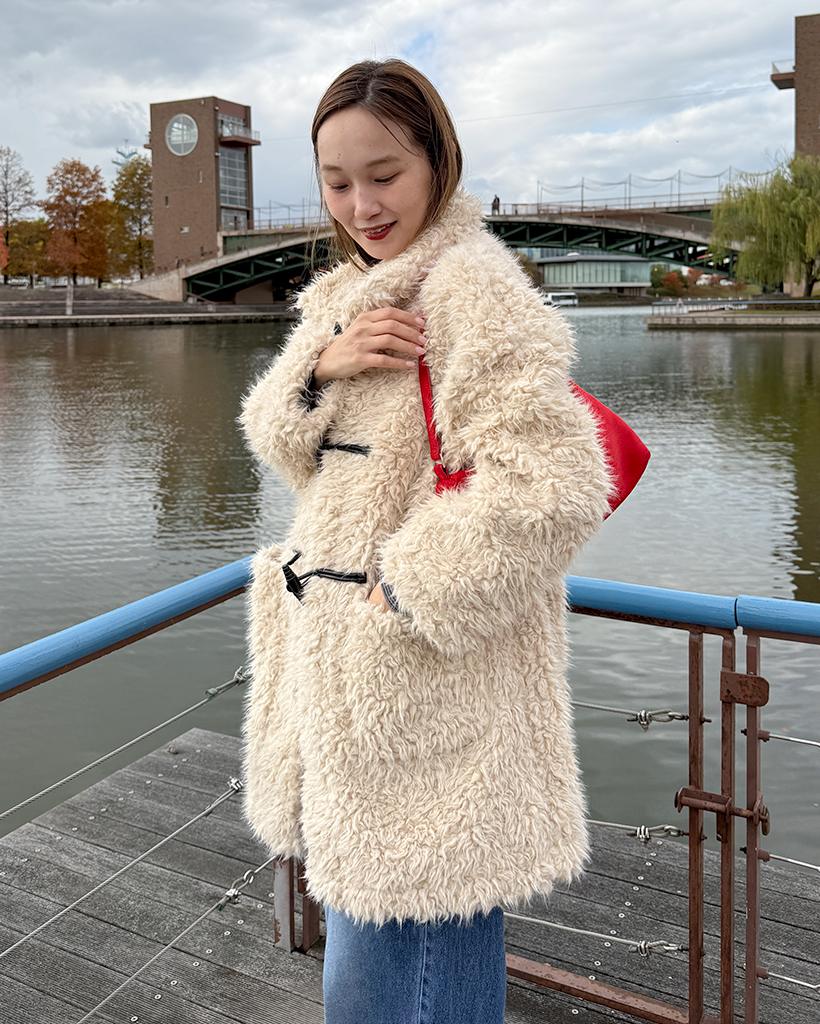 美品 nuts and bones ダッフルコート xl ベージュ ブークレカラーダッフルコート | ファッション通販サイト NUGU