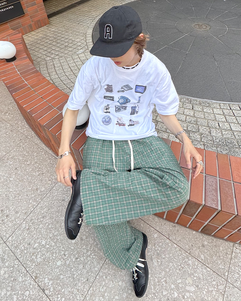 ユニセックス)カラーチェックパターンワイドパンツ