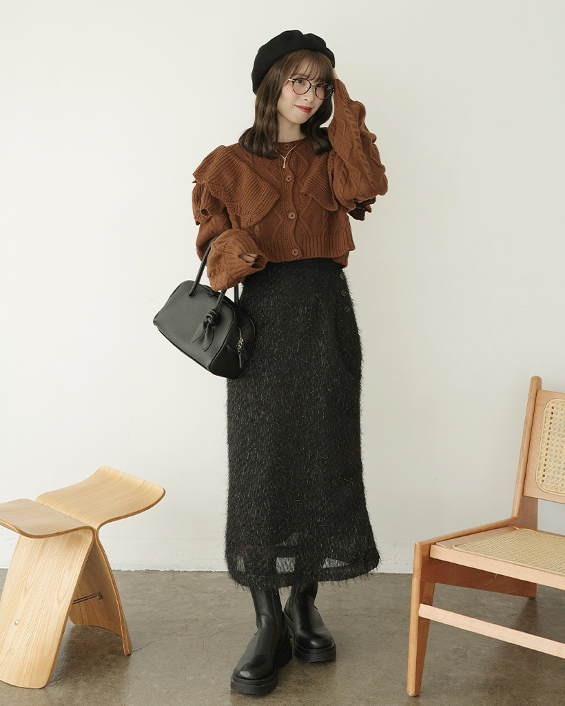 ORIGINAL) フリンジトゥインクルボタンロングスカート