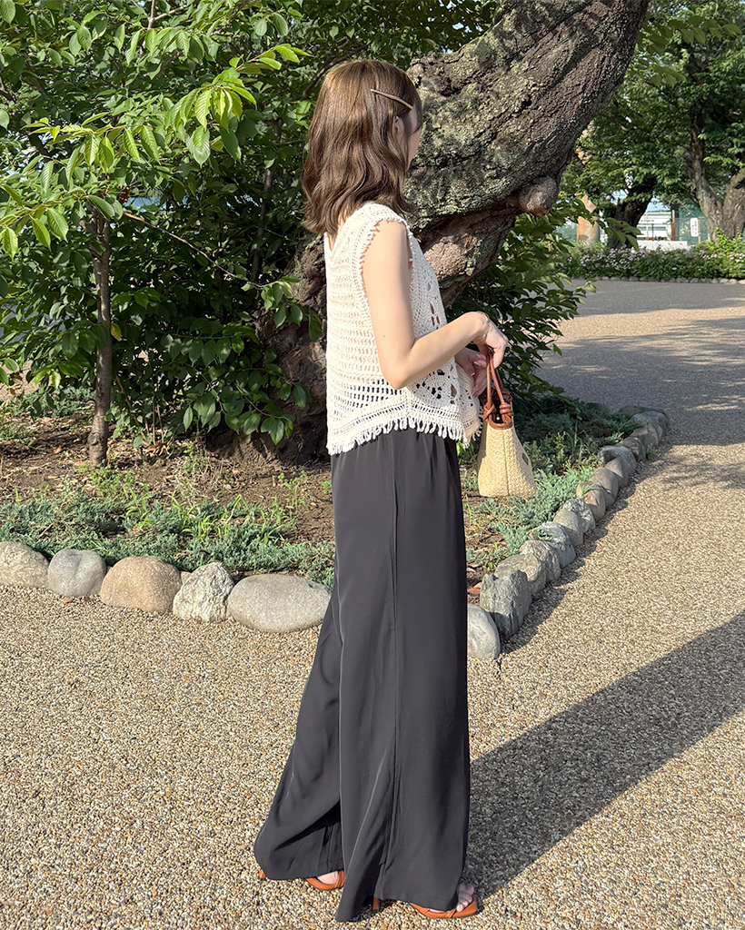 美品　シーニュ cygneフリンジニットベスト　ジレ　ホワイト ANGIE ベスト ジレ フリンジ ケーブル ニット レディース