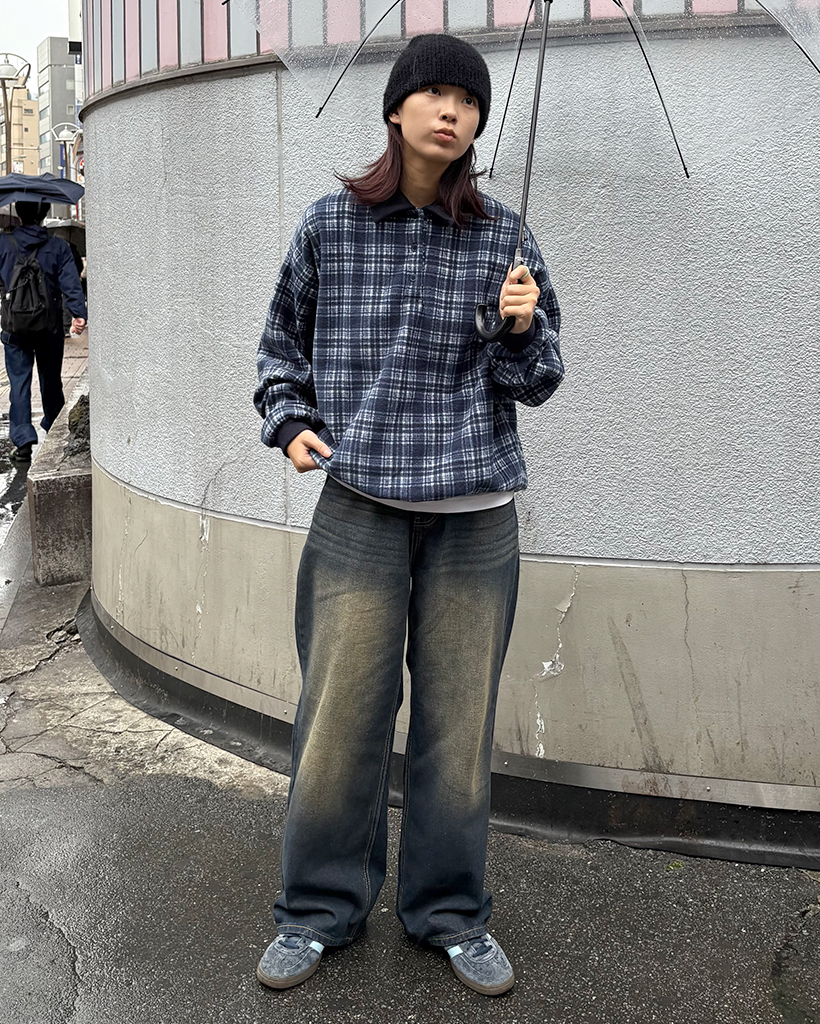 ユニセックス)カラーハーフジップチェック スウェット | ファッション