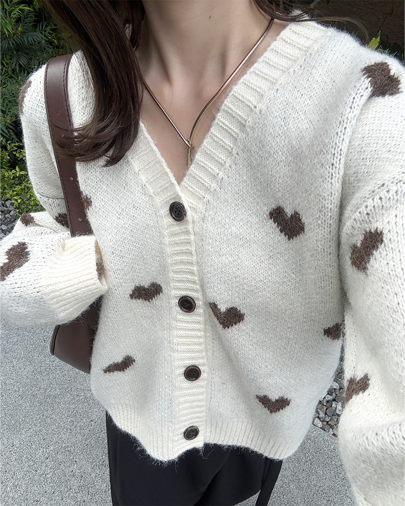 ハート柄Vネックカーディガン | ファッション通販サイト NUGU