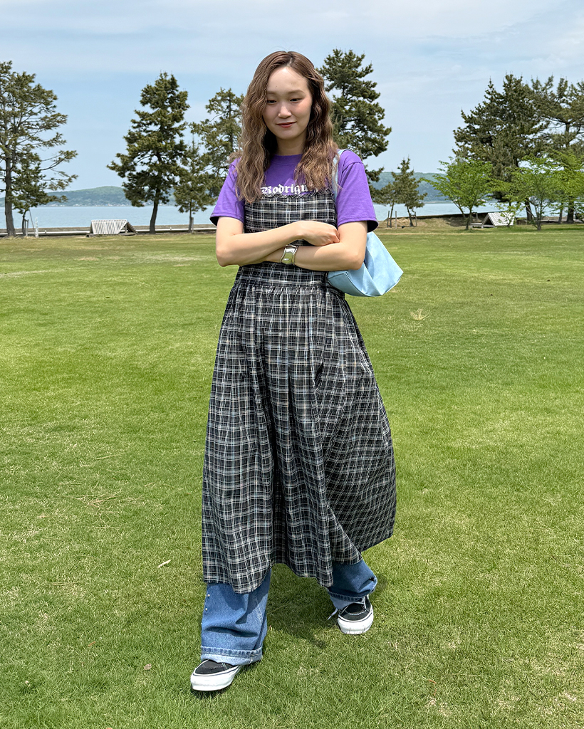 チェック柄ロングキャミワンピース gossip!ロサンゼルス ワンピース Y2K チェック柄スイッチング