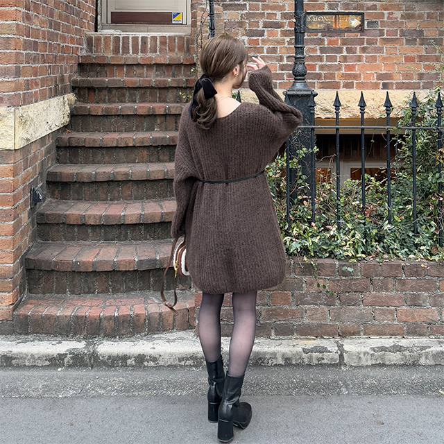 ベルトセットリブニットワンピース | ファッション通販サイト NUGU