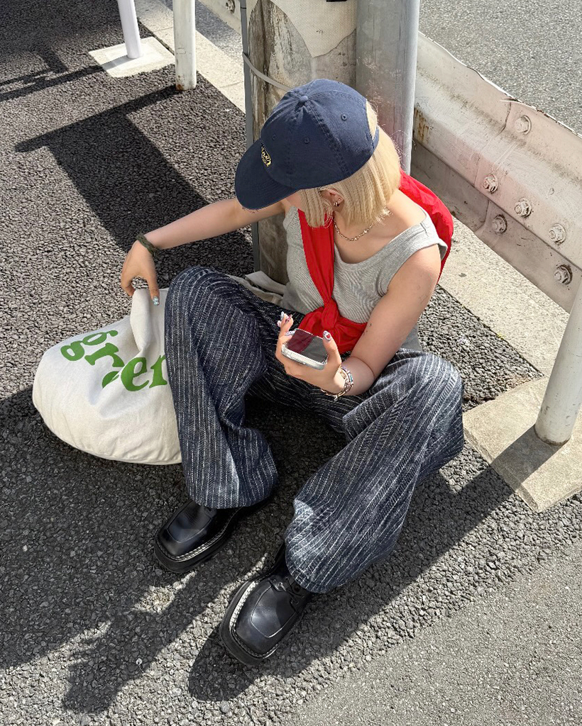パッチポイントストライプデニムパンツ | ファッション通販