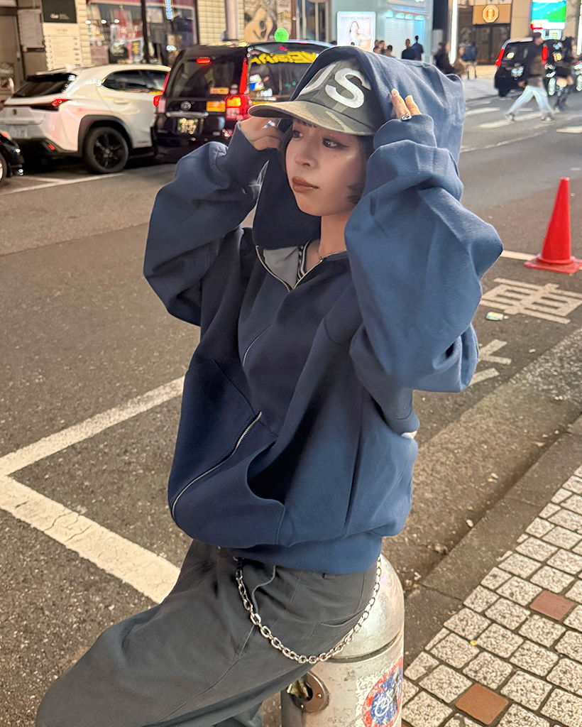 ユニセックス)カラフルオーバーフィットフードジップアップパーカー