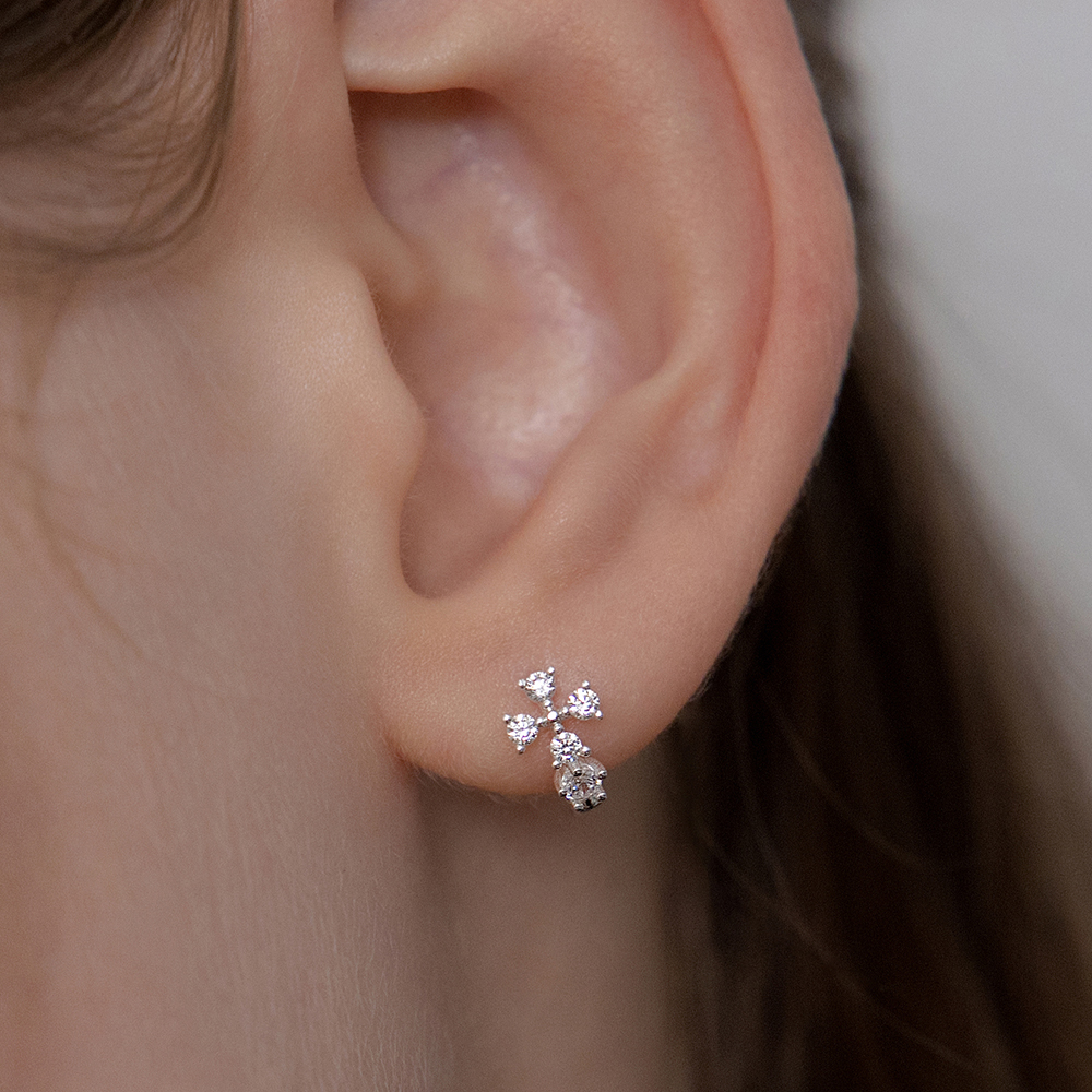 (シルバー925) クロス キュービック フープ ピアス EC3291