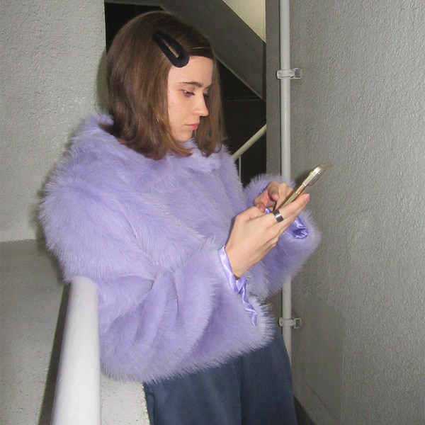 水玉模様 クロップドジャケット ファー付き カラフルカラーファークロップドジャケット | ファッション通販