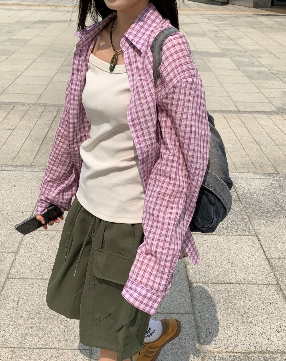 オーバーサイズ夏チェックシャツ4color