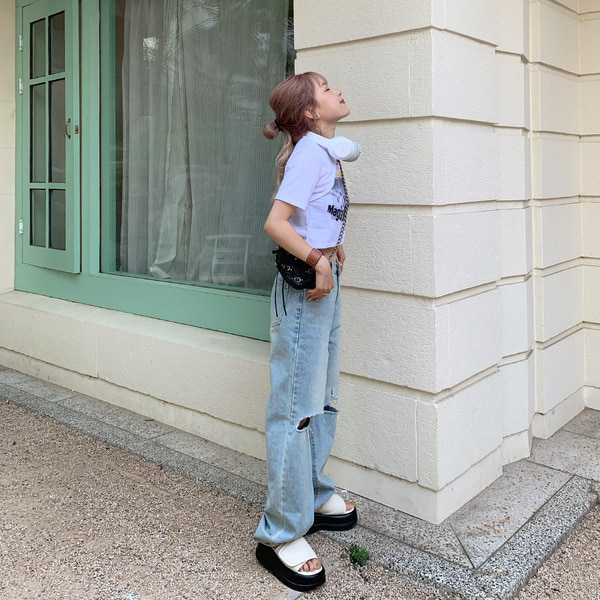 nougatine Mサイズ ダメージデニムパンツ miniministore ダメージジーンズ レディースデニムパンツ