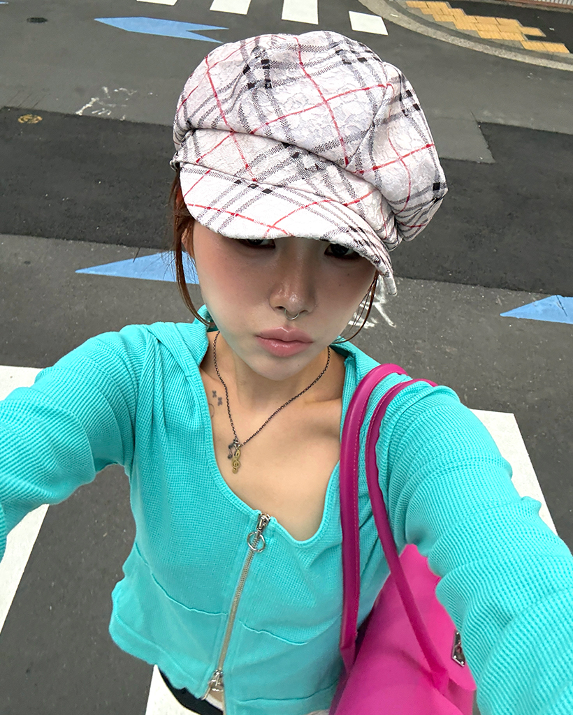フラワーチェックジャガードキャスケット
