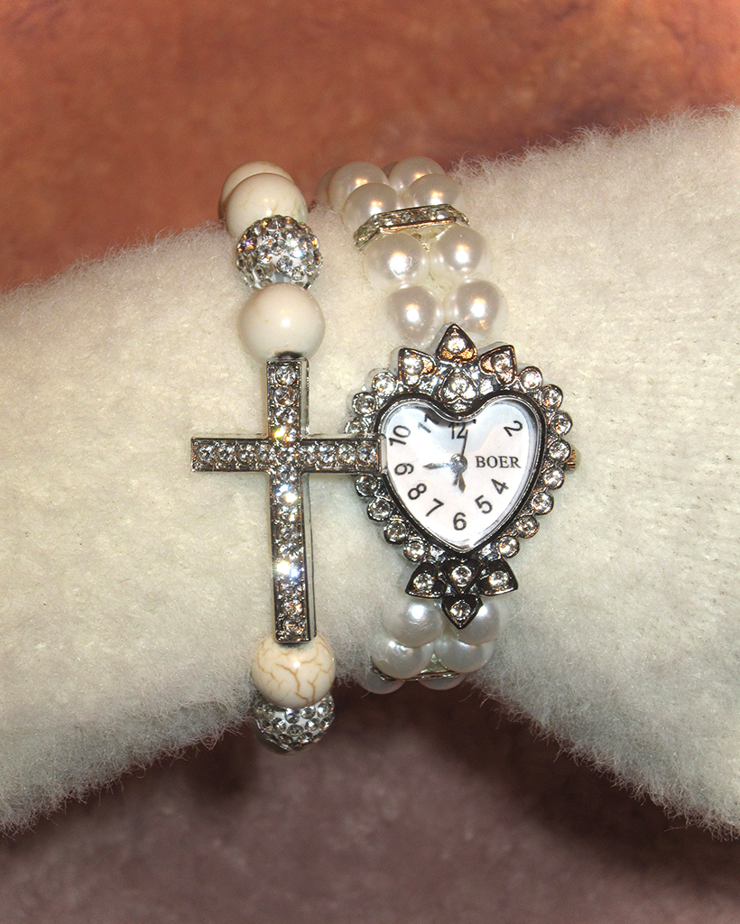 ハートキュービックダブルパールブレスレット