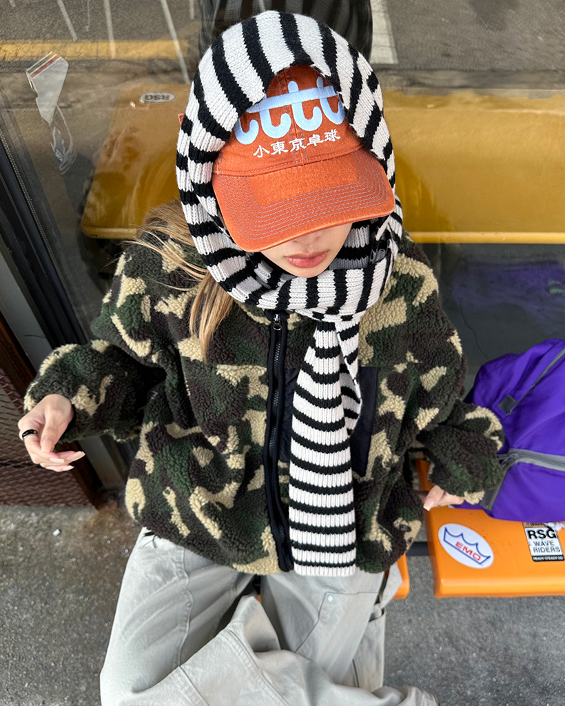 ボーダーリブウールニットマフラー