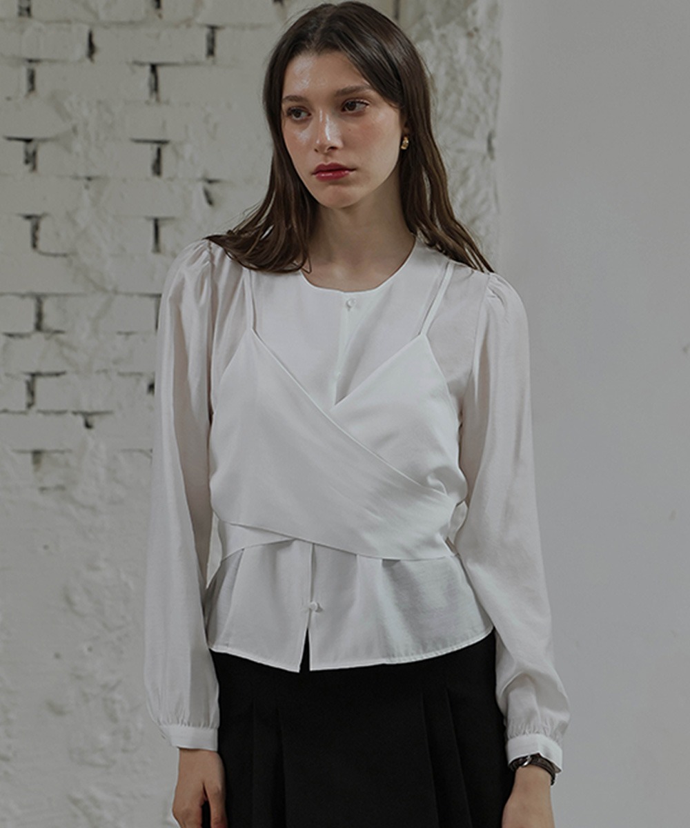 Day Layered Wrap Blouse [White]