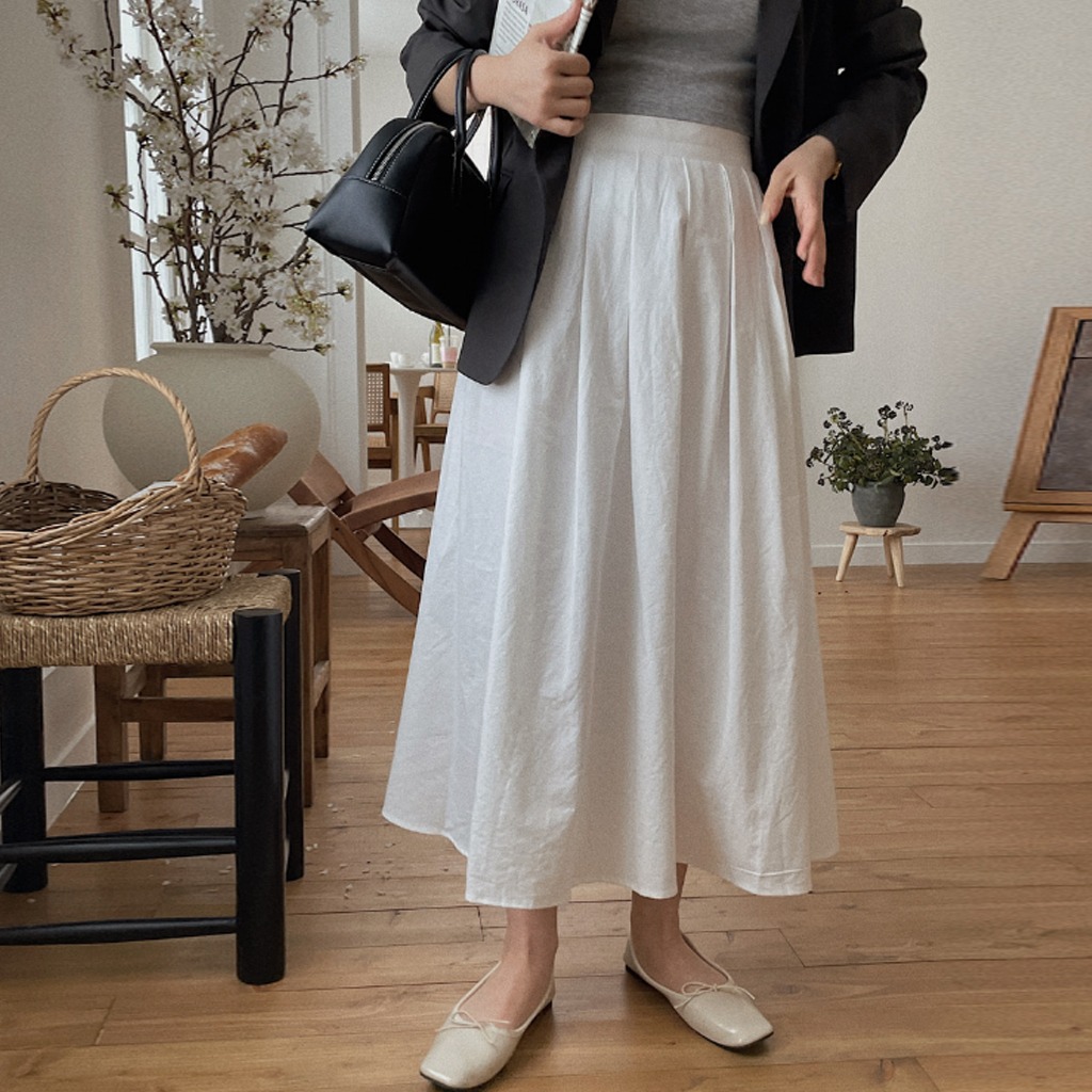 コットンピンタックロングスカート- 3color