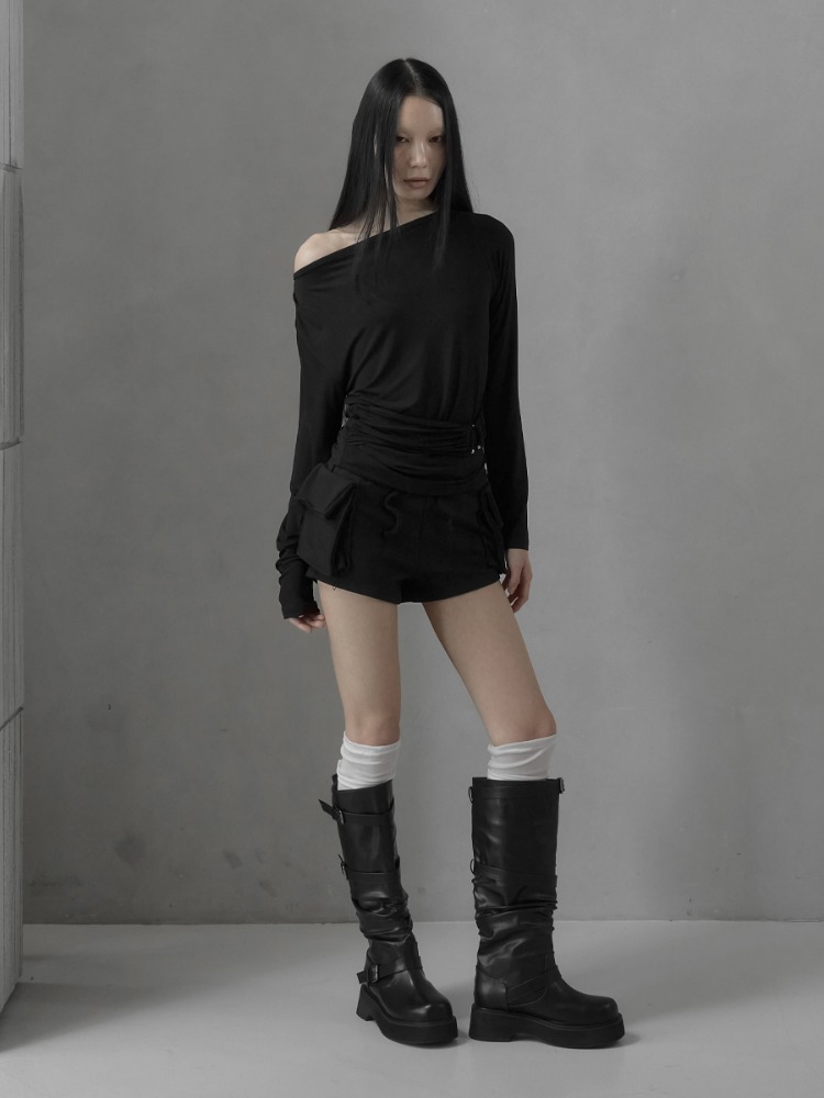 [mnem] Billowy Cargo Shorts (black)