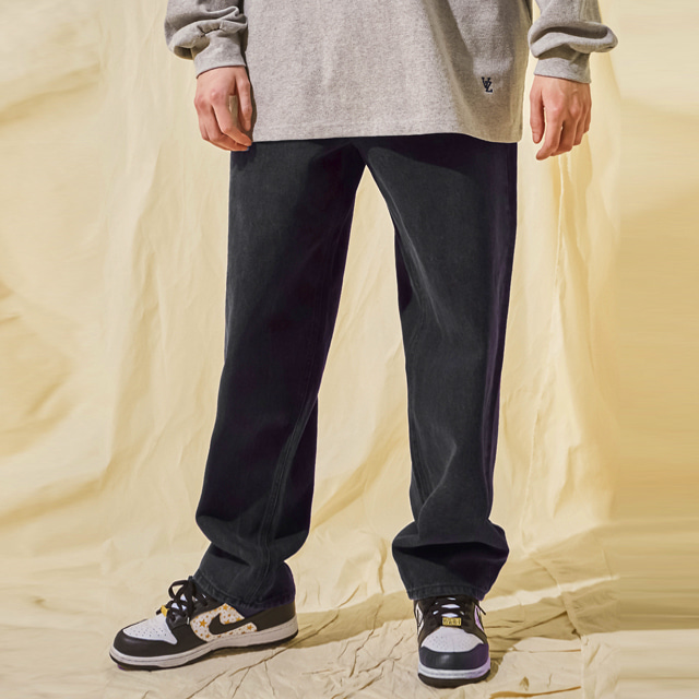 VARZAR] Wide Tapered Retro Denim Pants Black | ファッション
