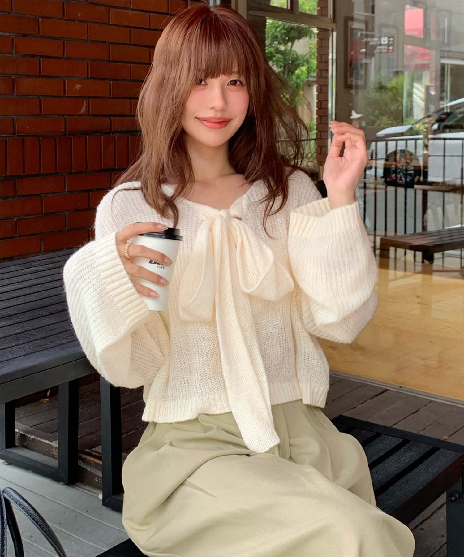 前後2wayリボンデザインシアーローゲージニット