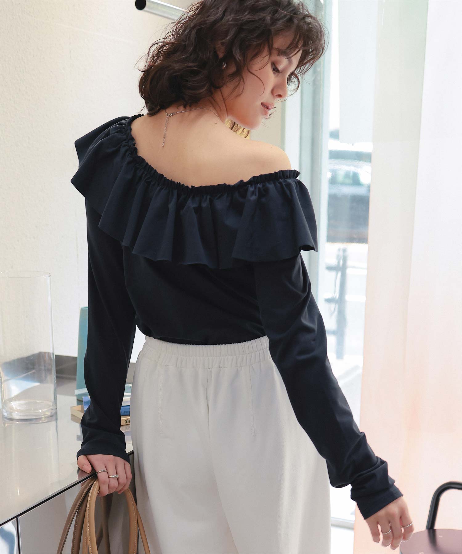 papier ダークグレー フリル 半袖トップス FREAK'S STORE/ビスチェ風 レイヤード フリル 半袖 トップス【限定展開