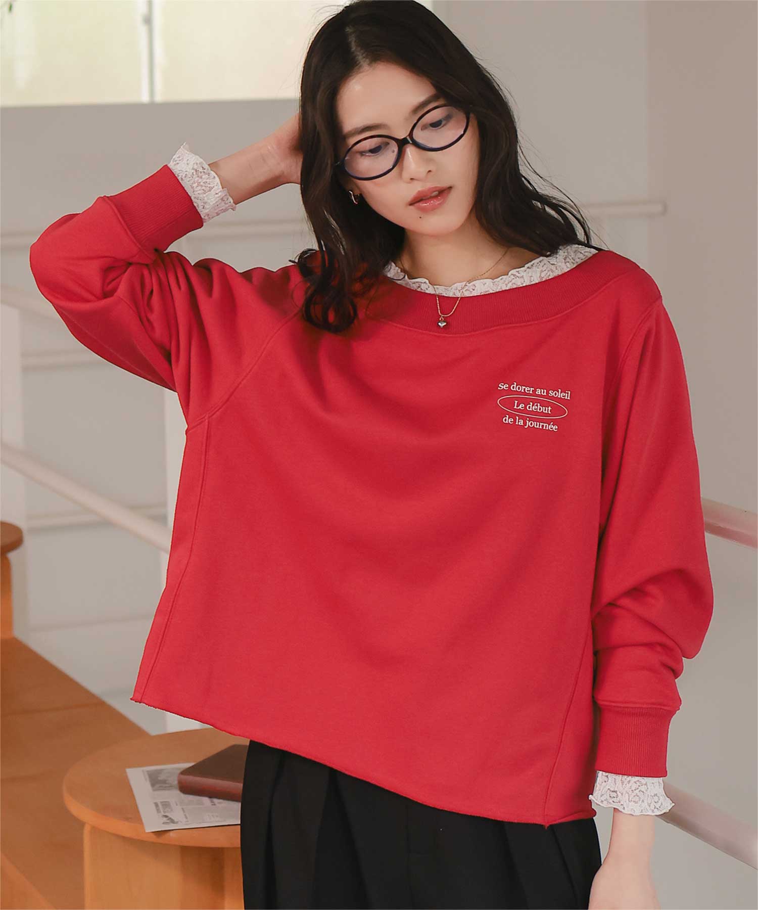 オフショルダースウェットプルオーバー