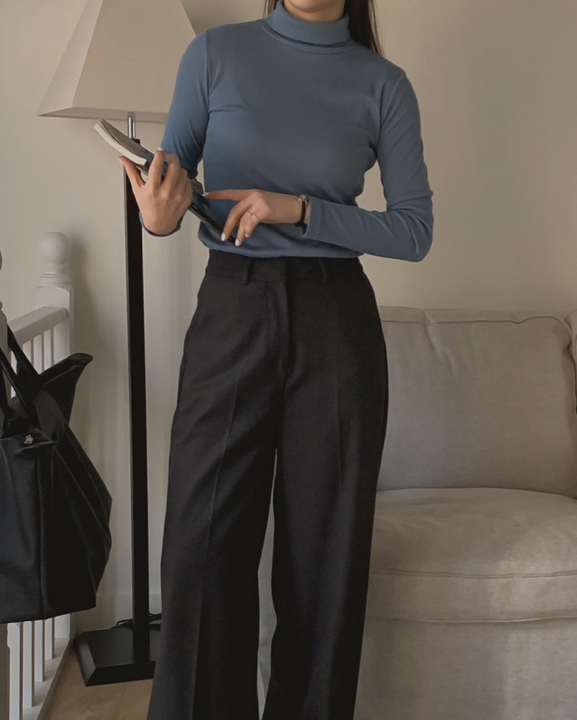 [ジャスト丈/ロング丈] ストレートフィット腰裏仕上げスラックスパンツ