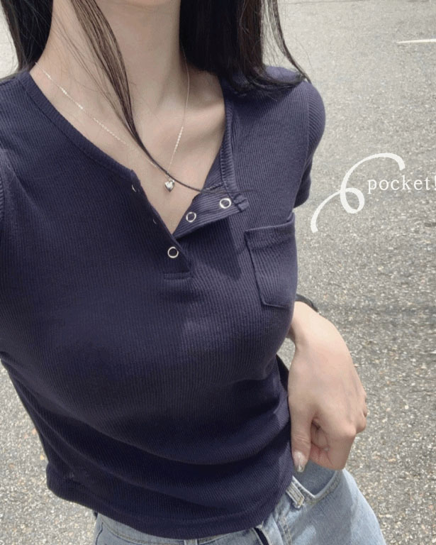 ポケットサイドシャーリングニットクロップド半袖Tシャツ