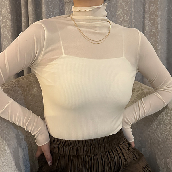 シースルーハイネックロングTシャツ | ファッション通販サイト NUGU