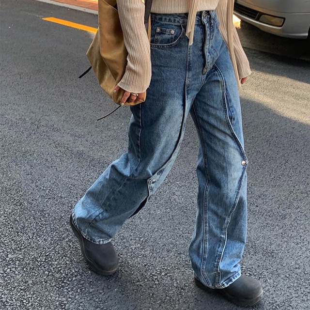 wavyワイドデニムパンツ(medium blue)