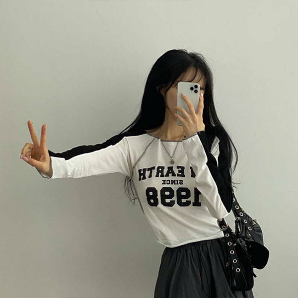 4color] y2k配色クロップド長袖Tシャツ | ファッション通販