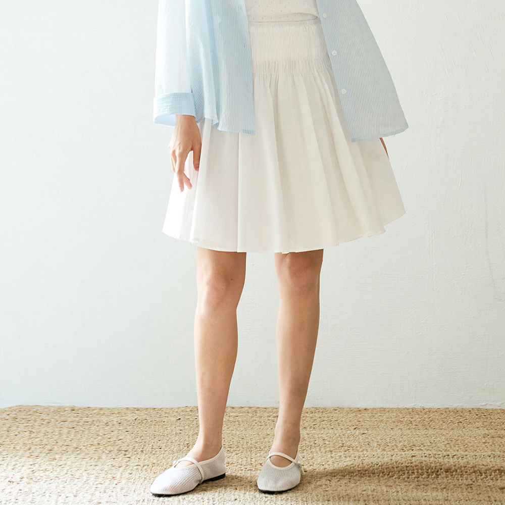 Smocked flare midi skirt