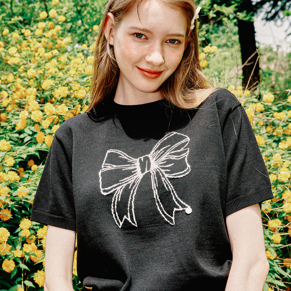 Tシャツ・カットソー RONRON EMBO HEART RIBBON BASIC FIT LONG SLEEVE WHITE EMBO HEART RIBBON BASIC FIT LONG SLEEVE WHITE - RONRON 론론