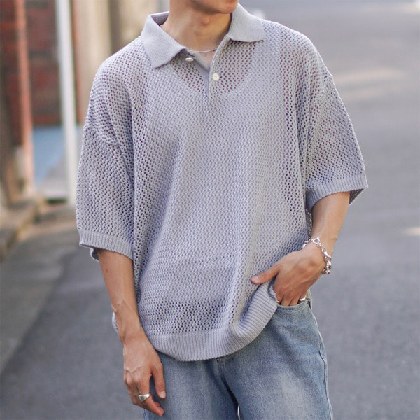 シンプル透かし編みポロニット | ファッション通販サイト NUGU