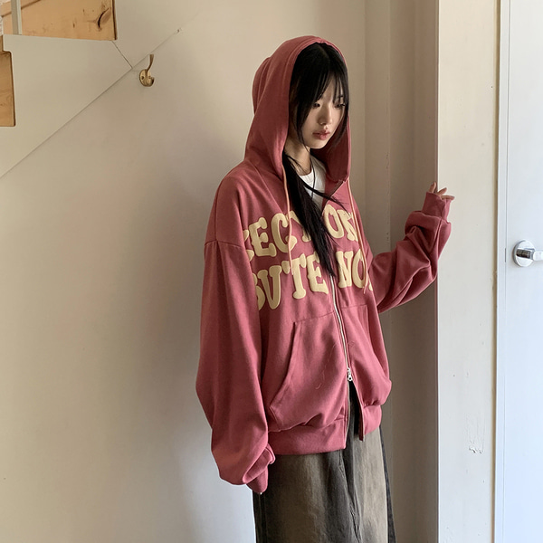 2WAYオーバーフィットレタリングフードジップアップ