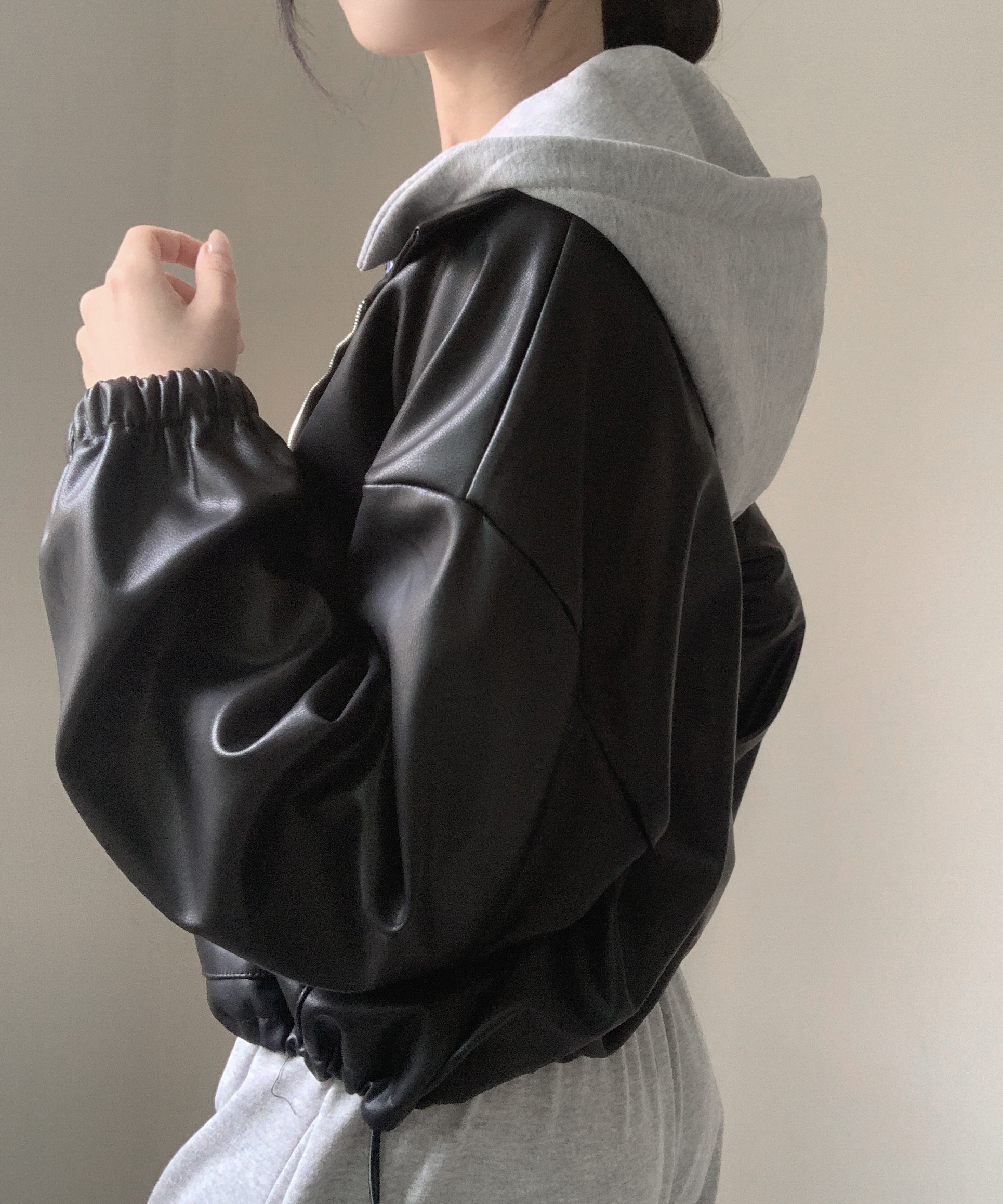 2WAYオーバーサイズフード付きレザージャケット | ファッション