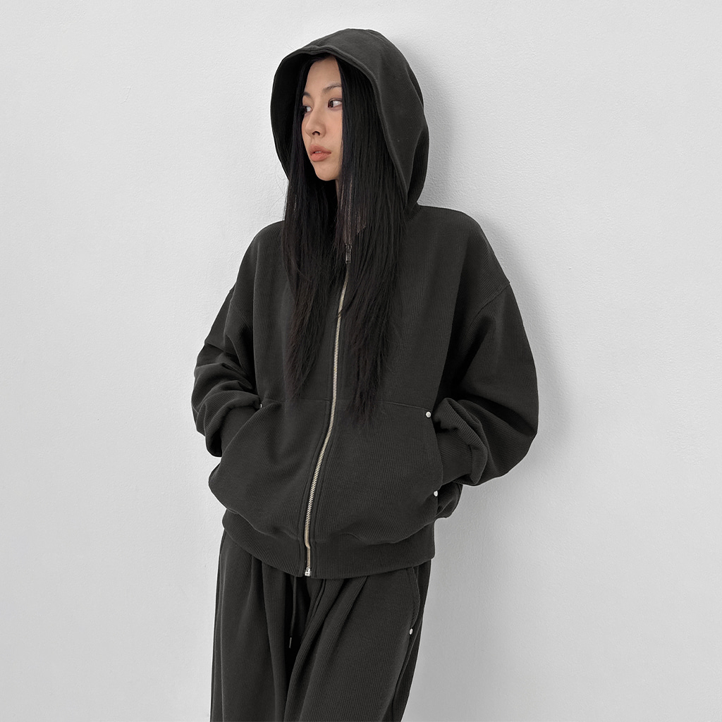 [original] ワッフル フード ジップアップ (Set Available)