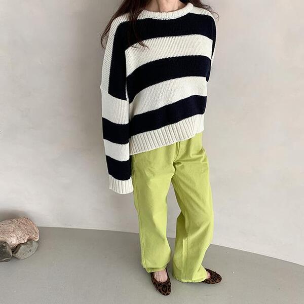 PRADA 23ss ボーダーニット　ライムグリーン ボーダーニット | ファッション通販サイト NUGU