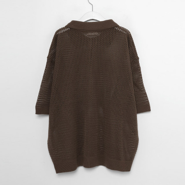 新品【emmi】ブラウン 透かし編みポロシャツ VELNUS ポロシャツ 「VELNUS」Watermark knitting loose Half