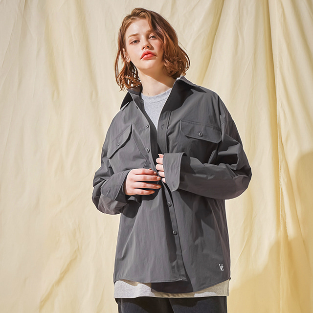 VARZAR] VZ Logo Big Over Fit Nylon Work Shirt Darkgray