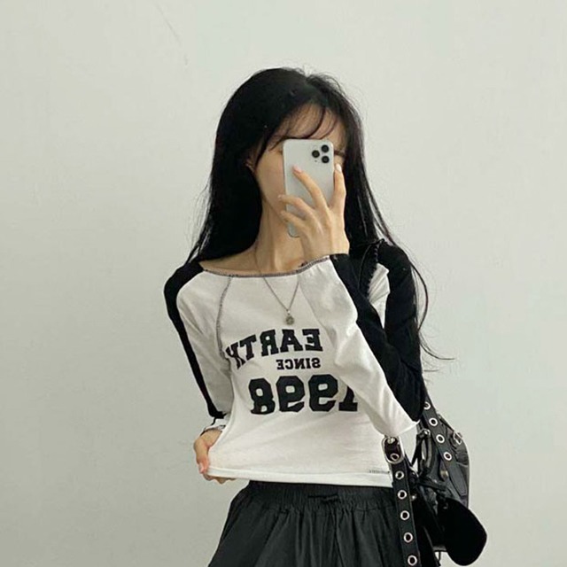 4color] y2k配色クロップド長袖Tシャツ | ファッション通販