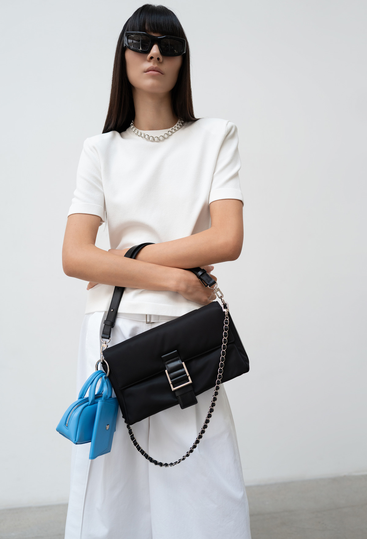 Fabric Walking Shoulder Bag - Black