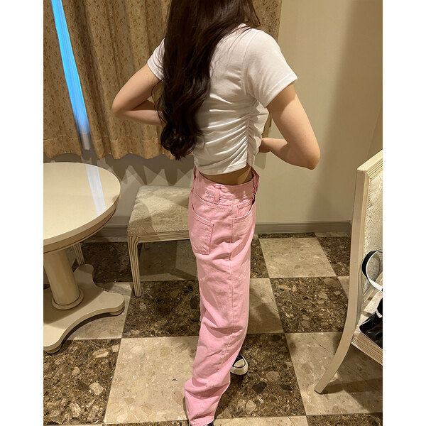 ピンクストレートデニムパンツ | ファッション通販サイト NUGU